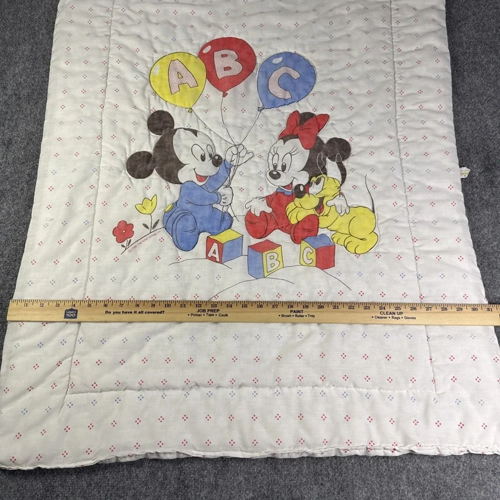 Vintage 1984 Dundee Disney Baby Crib Blanket Mickey Minnie Pluto Quilt USA 41x31